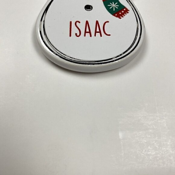 NEW GANZ 3.5" Ornament Ceramic ISAAC Personalized Holiday Christmas Snowman - Picture 4 of 5